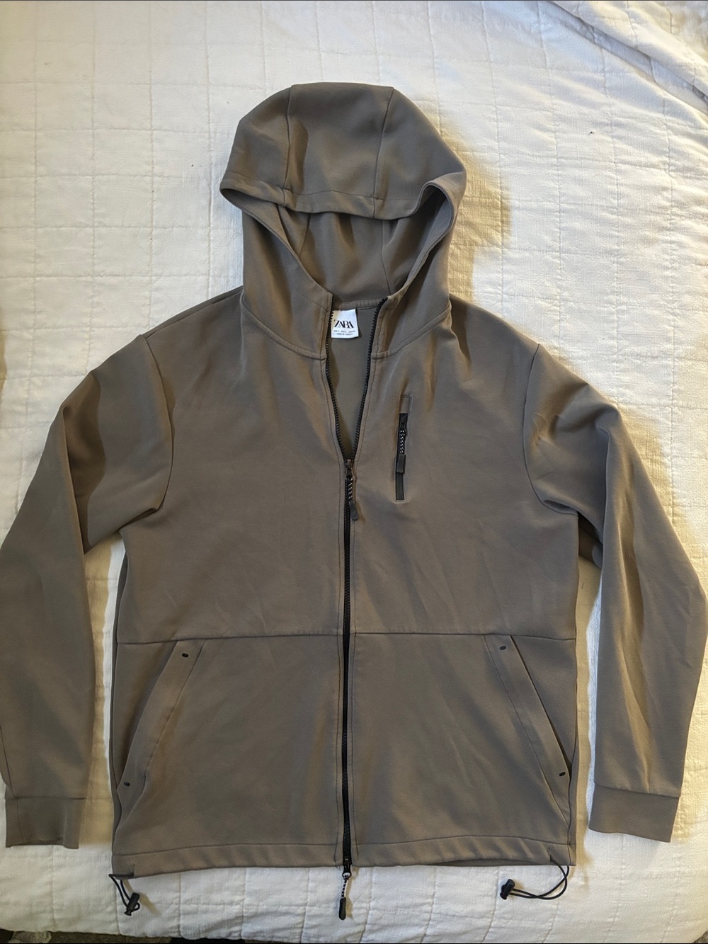 Zara Taupe Hooded Performance Jacket